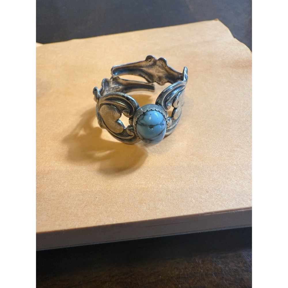 Vtg Beau 925 Sterling Silver Turquoise Adjustable Ring Southwestern Navajo Style